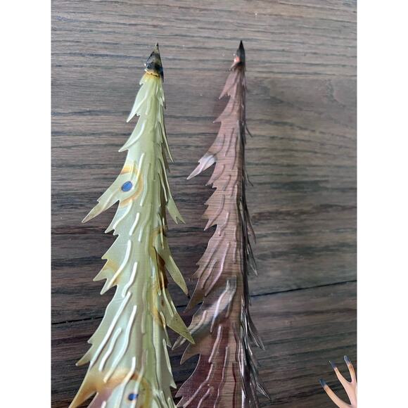 Vintage Brass Copper Deer Sculpture Trees Wood Metal Wall Art Table Top 13"x 15" - Picture 5 of 6